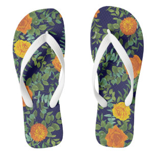 Blue & Orange Rose Floral Modern Wedding Jandals