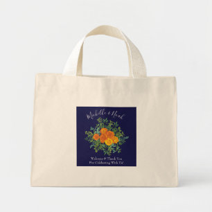 Blue & Orange Rose Floral Modern Wedding Mini Tote Bag