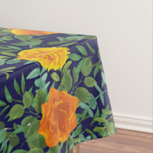 Blue & Orange Rose Floral Modern Wedding Tablecloth