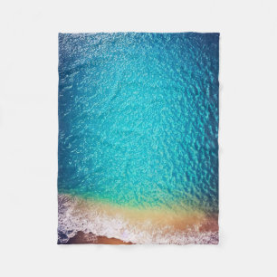 blue orange sand beach ocean wave fleece blanket