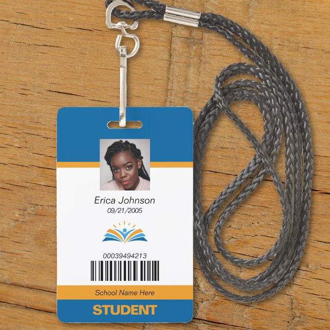 Blue & Orange School College University Student ID ID Badge (blue and orange school student id badge)