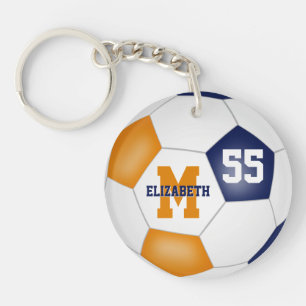 blue orange school colours soccer bag tag key ring