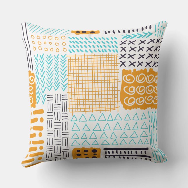 Blue Orange Simple Sketch Pattern Illustration  Cushion (Back)