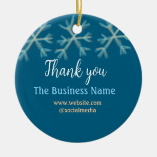 Blue orange snowflakes add business name christmas ceramic tree decoration