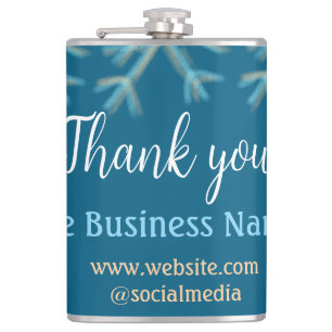 Blue orange snowflakes add business name christmas hip flask