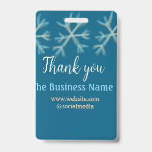Blue orange snowflakes add business name christmas ID badge