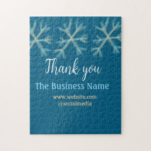 Blue orange snowflakes add business name christmas jigsaw puzzle