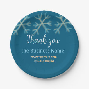 Blue orange snowflakes add business name christmas paper plate