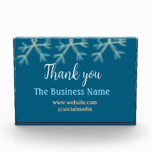 Blue orange snowflakes add business name christmas photo block