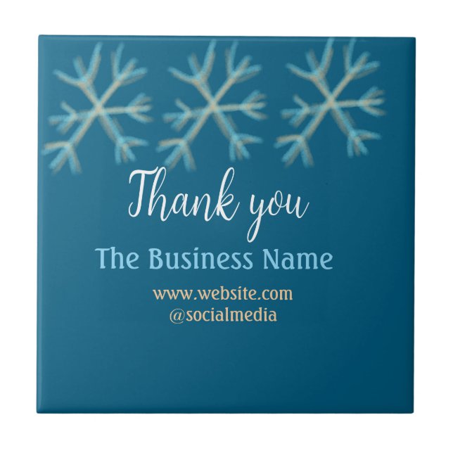 Blue orange snowflakes add business name christmas tile (Front)