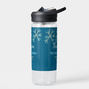 Blue orange snowflakes add business name christmas water bottle