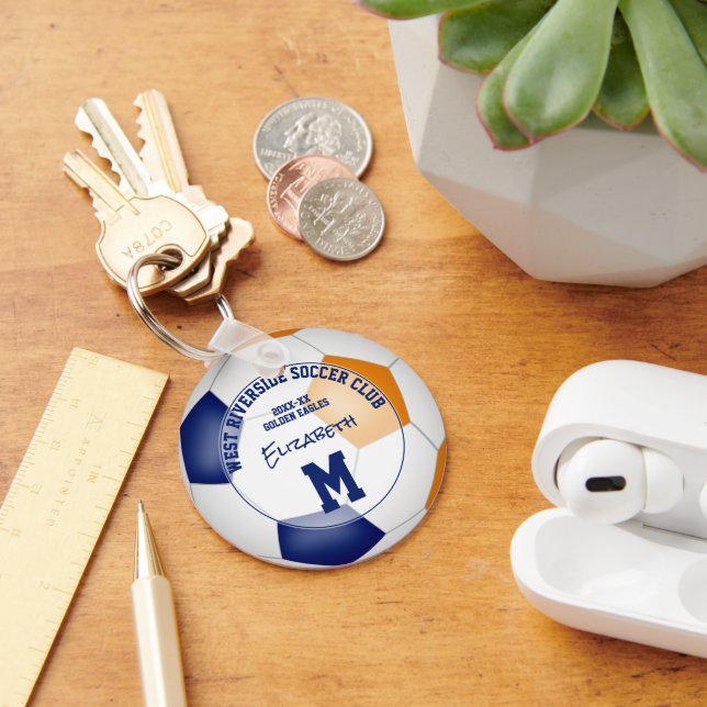 blue orange soccer team gifts girls boys  key ring (Desk)