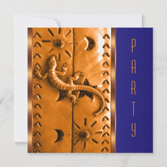 Blue Orange Southwestern Lizard Birthday Party Invitation (Front)