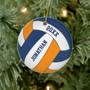 blue orange sports team colours boys volleyball ceramic tree decoration