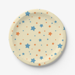 Blue& Orange Star Pattern Minimalist Starry Paper Plate