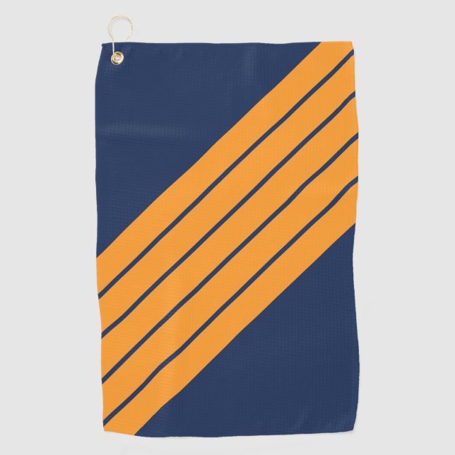 Blue Orange Striped 70s 80s Retro Racing Stripes Golf Towel (Front)