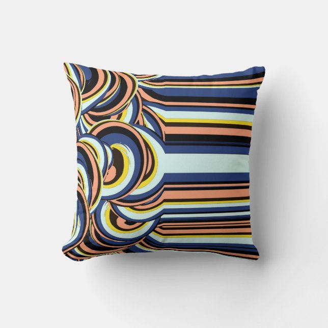 Blue Orange Swirl Wavy Lines Pattern Cushion (Front)