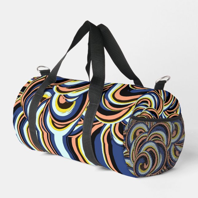 Blue Orange Swirl Wavy Lines Pattern Small Duffle Bag (Right Corner)