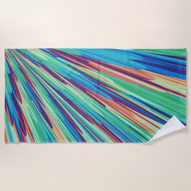Blue Orange Teal Abstract Geometric Feathers Beach Towel (Front)