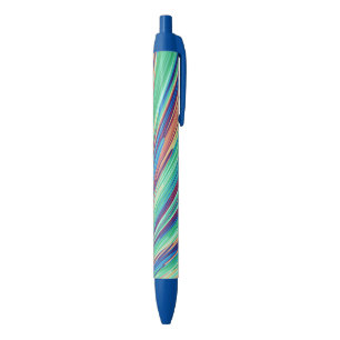 Blue Orange Teal Abstract Geometric Feathers Ink Pen