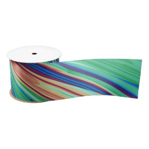Blue Orange Teal Abstract Geometric Feathers Satin Ribbon