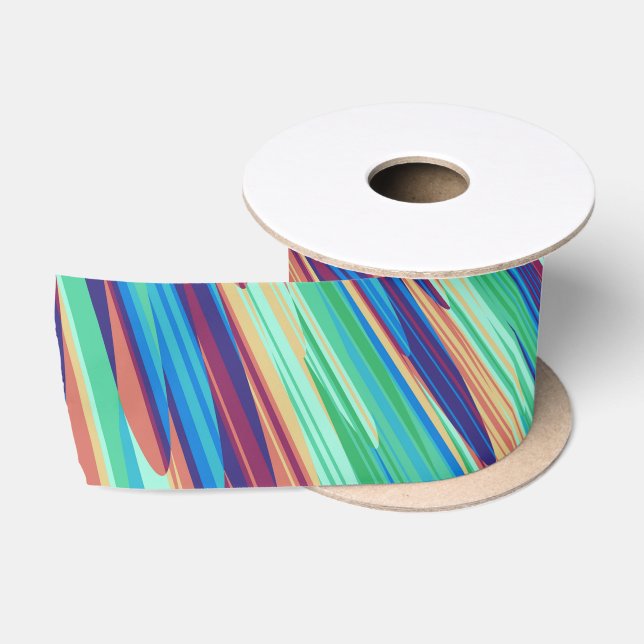 Blue Orange Teal Abstract Geometric Feathers Satin Ribbon (Spool)