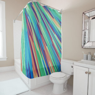 Blue Orange Teal Abstract Geometric Feathers Shower Curtain