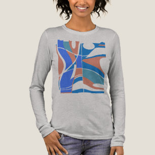 Blue Orange Teal Swirling Geometric MCM Look Motif Tri-Blend Shirt