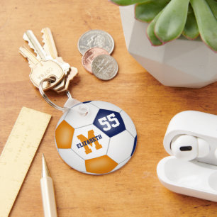 blue orange team colors girls boys soccer ball key ring
