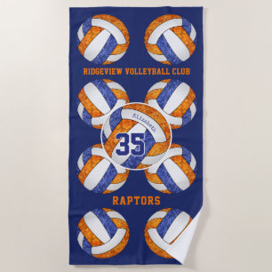 blue orange team colours name girly volleyballs beach towel