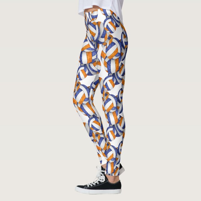 blue orange team colours volleyballs pattern leggings (Left)