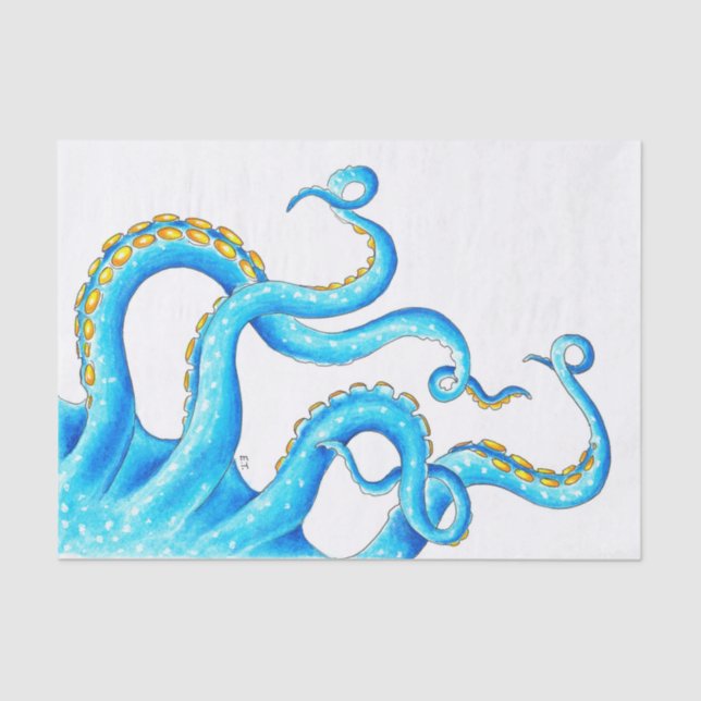Blue Orange Tentacles Ink Tissue Paper (Front)