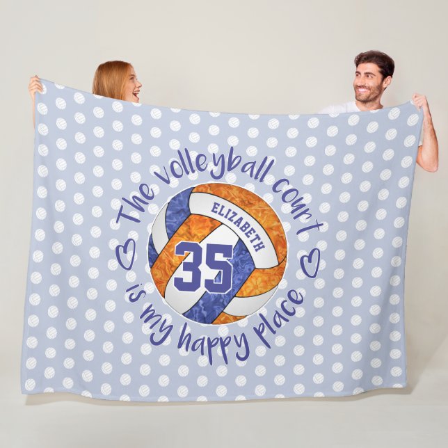 blue orange The volleyball court is my happy place Fleece Blanket (In Situ)