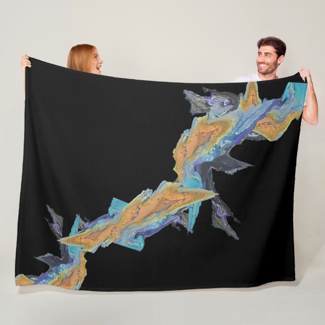 Blue Orange Turquoise Abstract Art Fleece Blanket (In Situ)