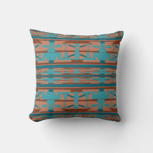 Blue Orange Turquoise Southwest Look Tribal Art Cushion