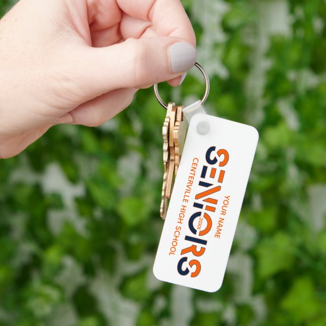 Blue & Orange Two-Colour SENIORS Sliced Letters Key Ring (Hand)