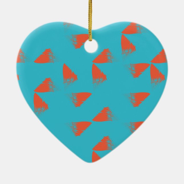 Blue, orange, vibrant, trendy geometric pattern ceramic tree decoration (Back)