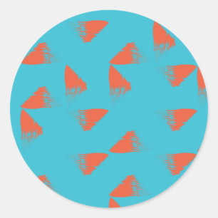 Blue, orange, vibrant, trendy geometric pattern classic round sticker