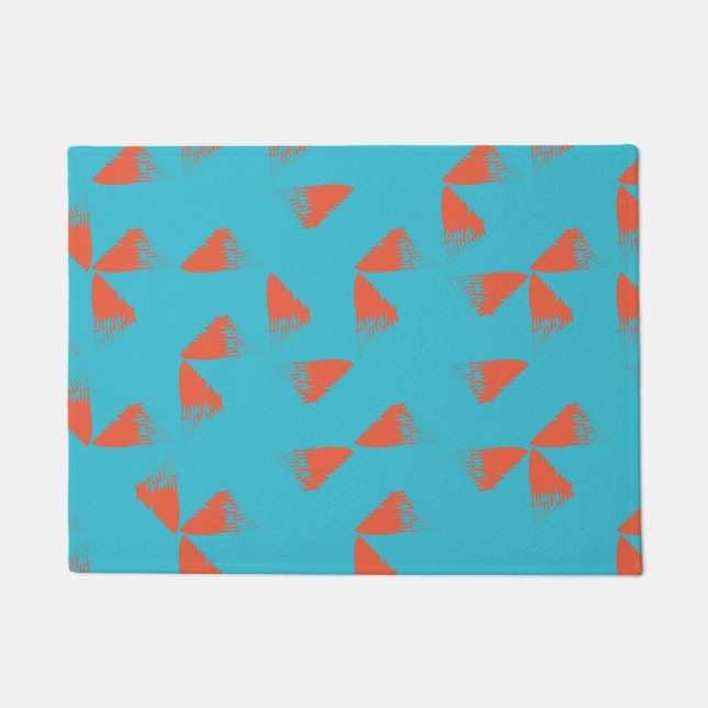 Blue, orange, vibrant, trendy geometric pattern doormat (Front)