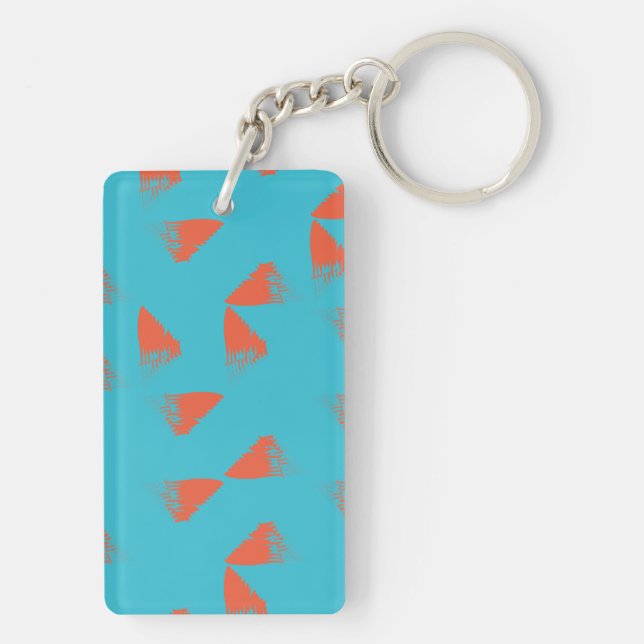 Blue, orange, vibrant, trendy geometric pattern key ring (Back)