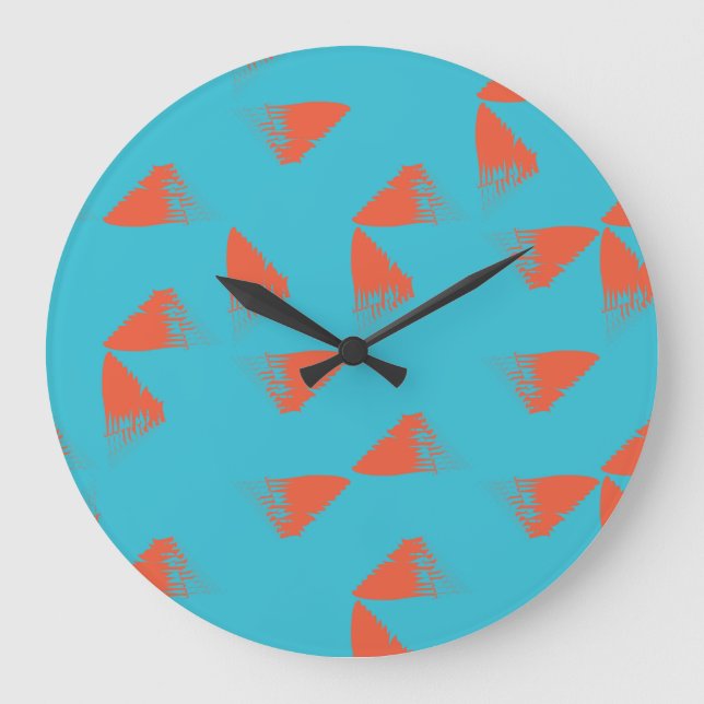 Blue, orange, vibrant, trendy geometric pattern large clock (Front)
