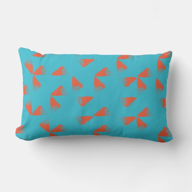 Blue, orange, vibrant, trendy geometric pattern lumbar cushion (Front)
