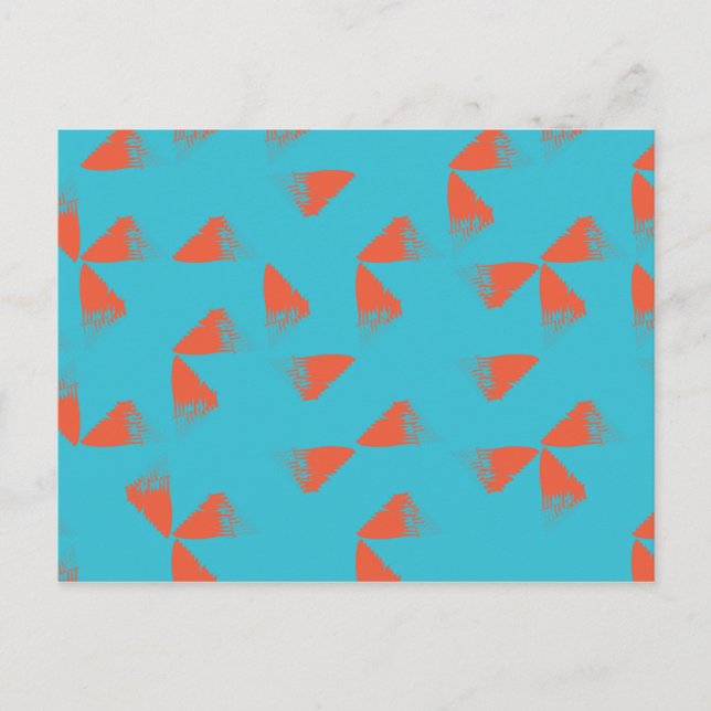 Blue, orange, vibrant, trendy geometric pattern postcard (Front)