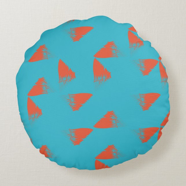 Blue, orange, vibrant, trendy geometric pattern round cushion (Back)