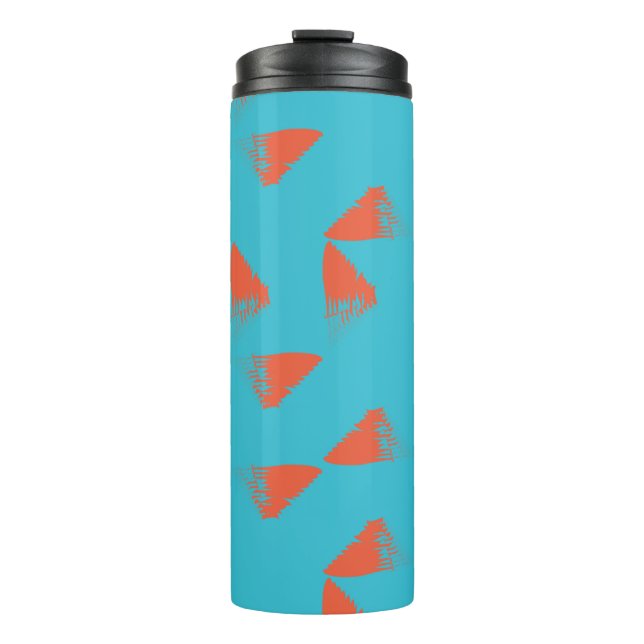 Blue, orange, vibrant, trendy geometric pattern thermal tumbler (Front)