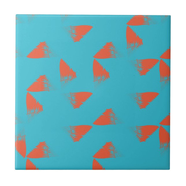 Blue, orange, vibrant, trendy geometric pattern tile (Front)