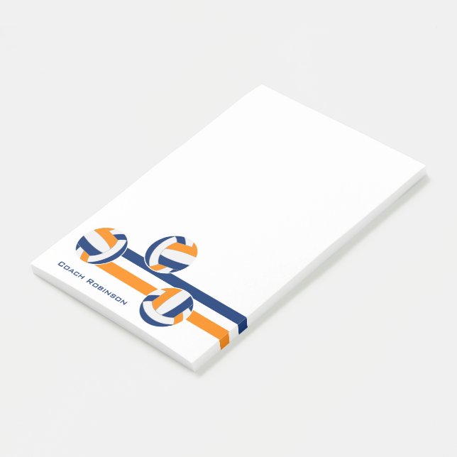 blue orange volleyballs stripes custom name post-it notes (Angled)