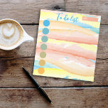 Blue Orange Watercolor Brush Strokes To Do List Notepad<br><div class="desc">Write down daily tasks on this personalised notepad to ensure you don't forget them. It features a background of watercolor brush strokes in shades of blue, orange, and yellow, seven check circles in gradient colours from blue to orange, and a place for the date in the upper right corner. The...</div>