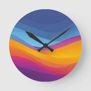 Blue Orange Wave Layers Round Clock