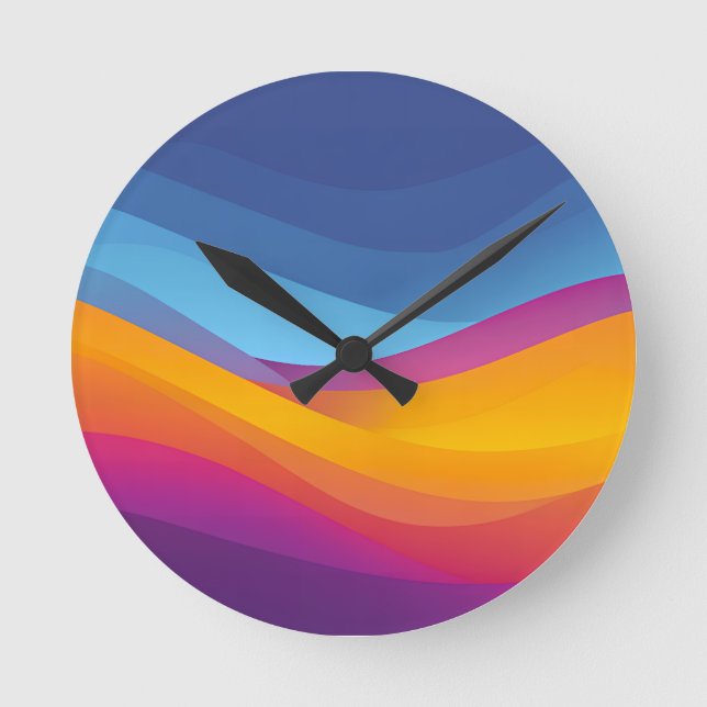 Blue Orange Wave Layers Round Clock (Front)